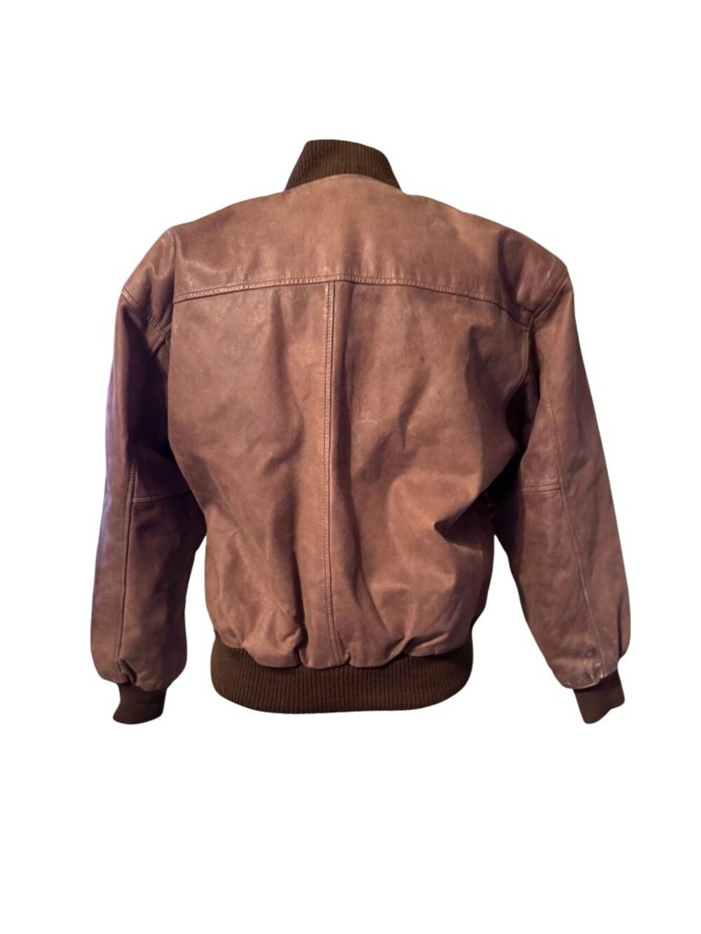 SSatori Genuine Leather Bomber Jacket Brown Ribbed Collar & Cuffs - Picture 9 of 12